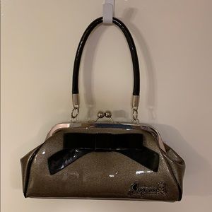 Vinyl grey and black purse with bow